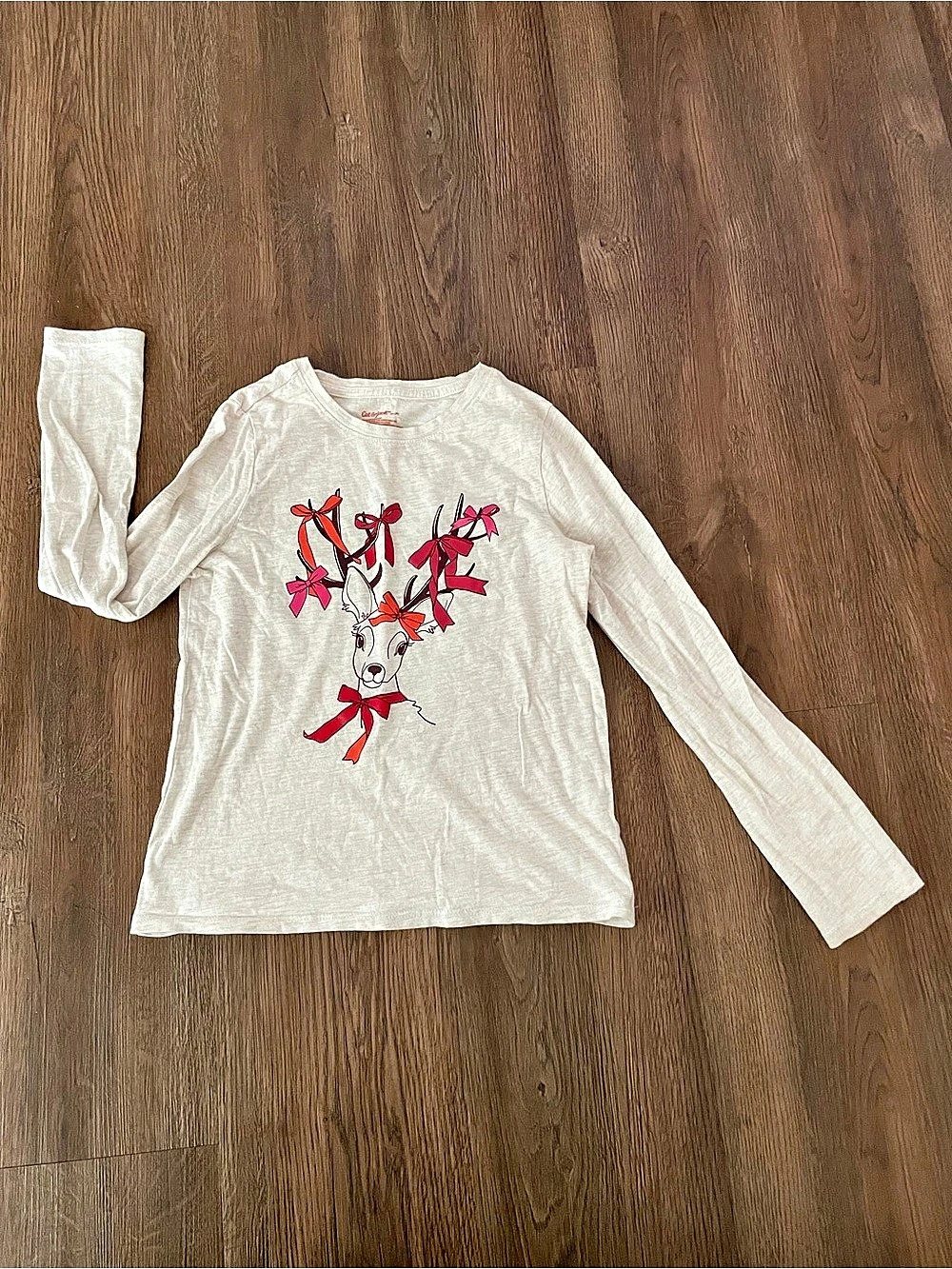 Cat & Jack Long-Sleeve Reindeer T-Shirt Girls Size M 8 Holiday